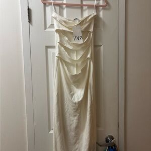 Zara Cream Ruched Tiered Slip Dress